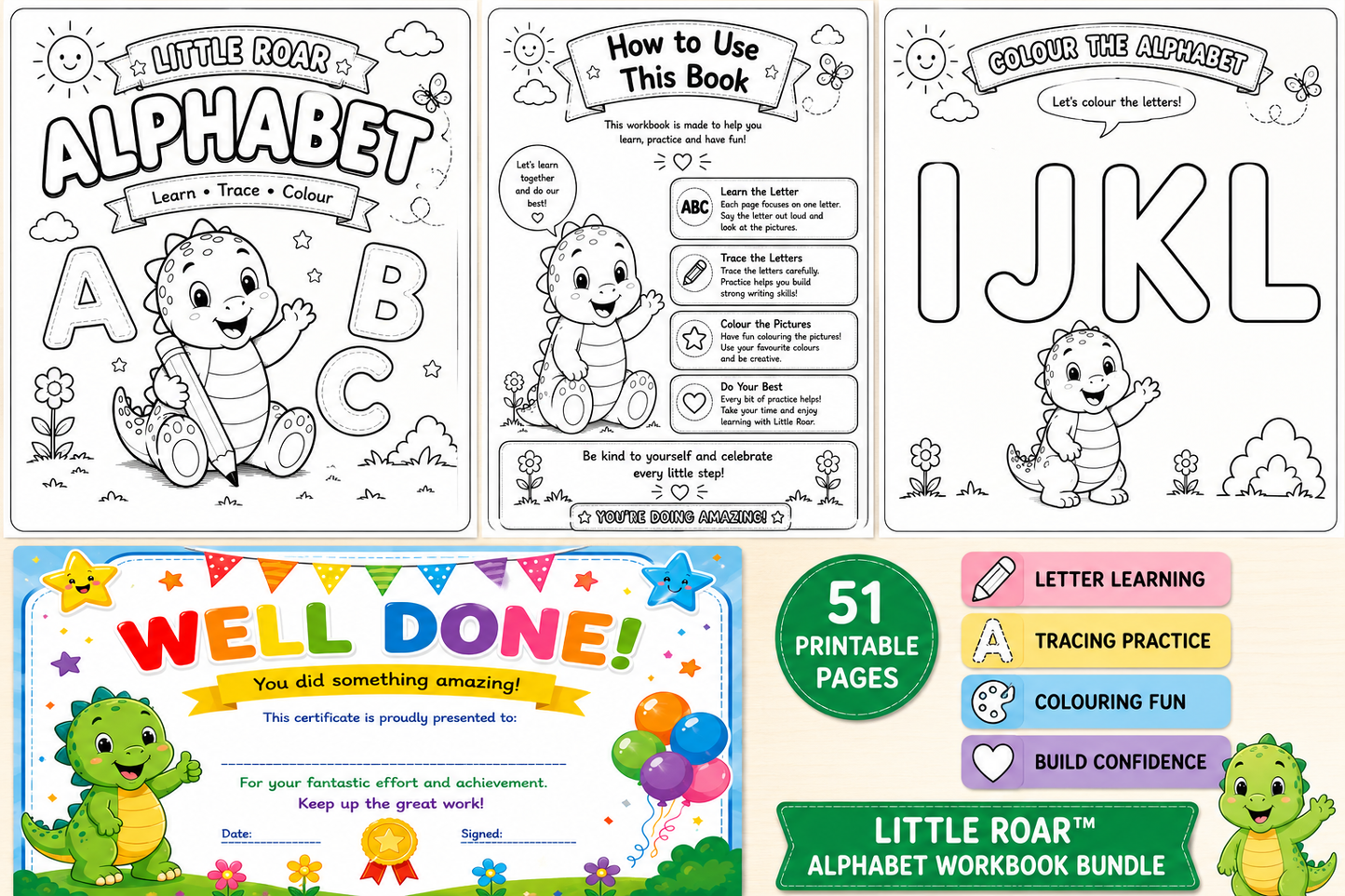 Little Roar™ My First Alphabet Workbook – Printable A–Z Learning Activities PDF