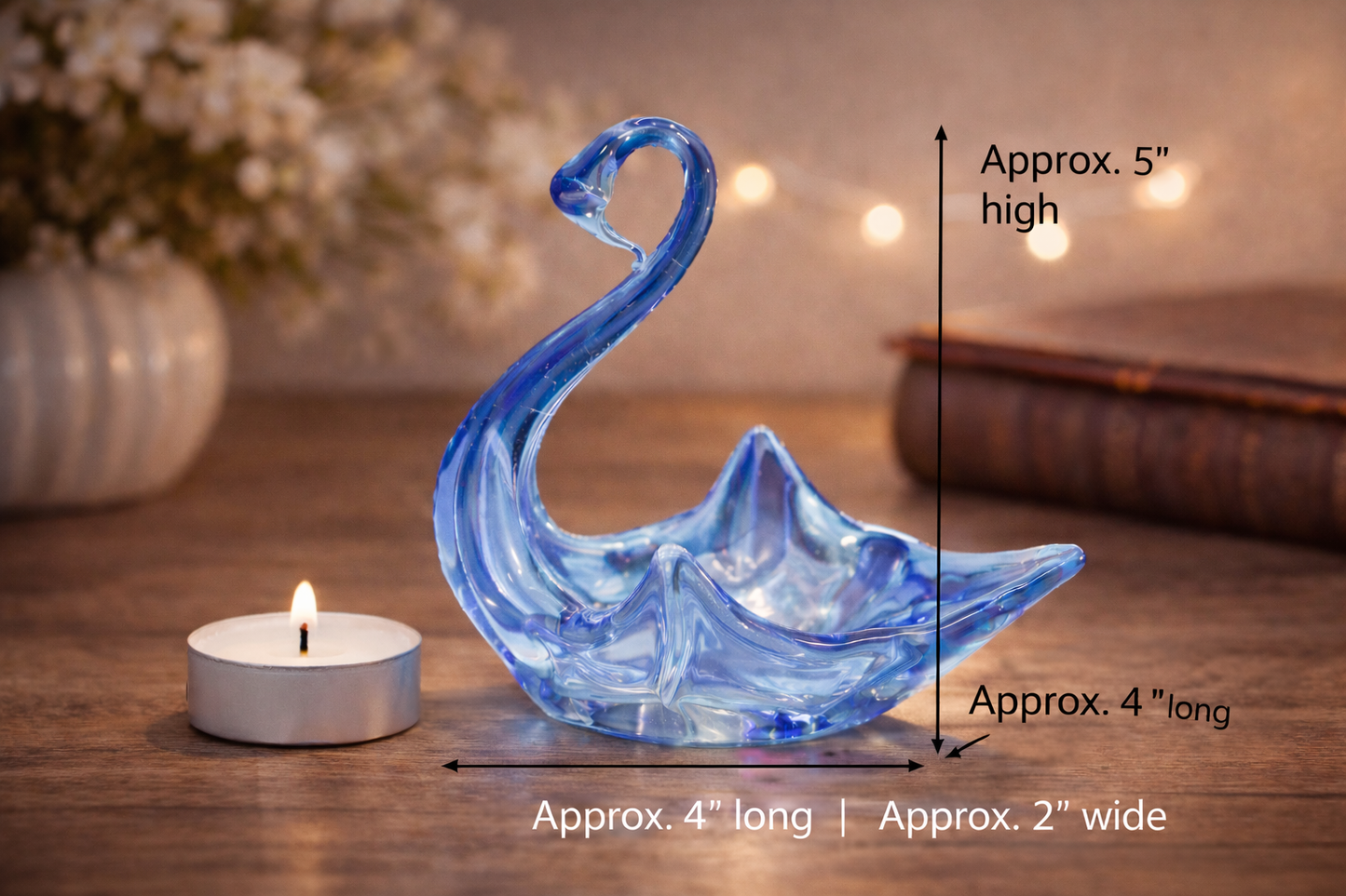 Blue Art Glass Swan Ornament – Decorative Glass Bird Figurine Dish