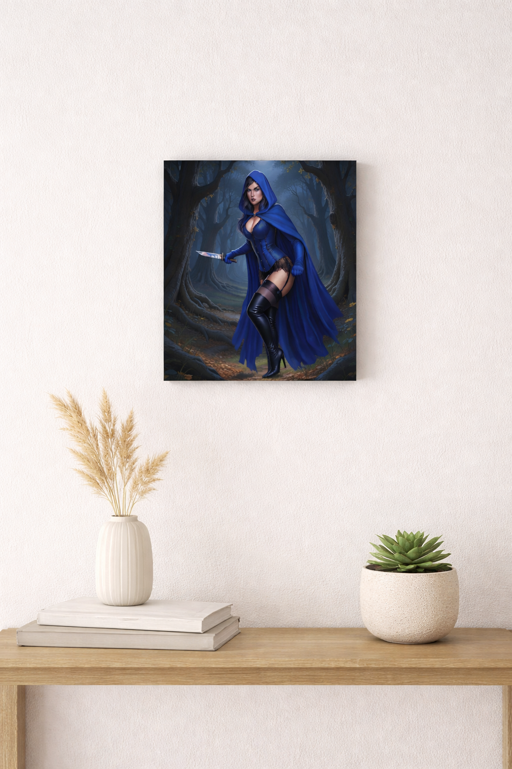 Midnight Huntress – Dark Fantasy Hooded Warrior Canvas Wall Art