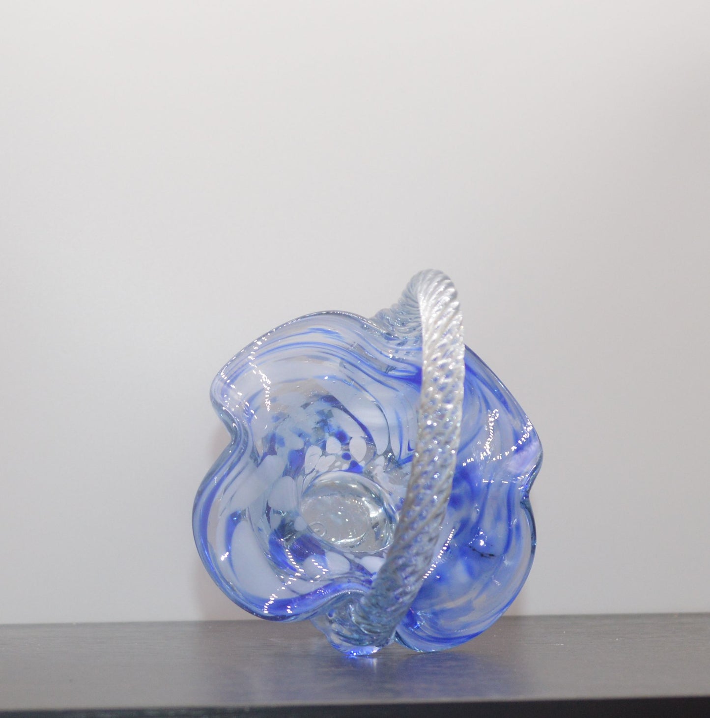 MURANO STYLE BLUE AND WHITE ART GLASS BASKET