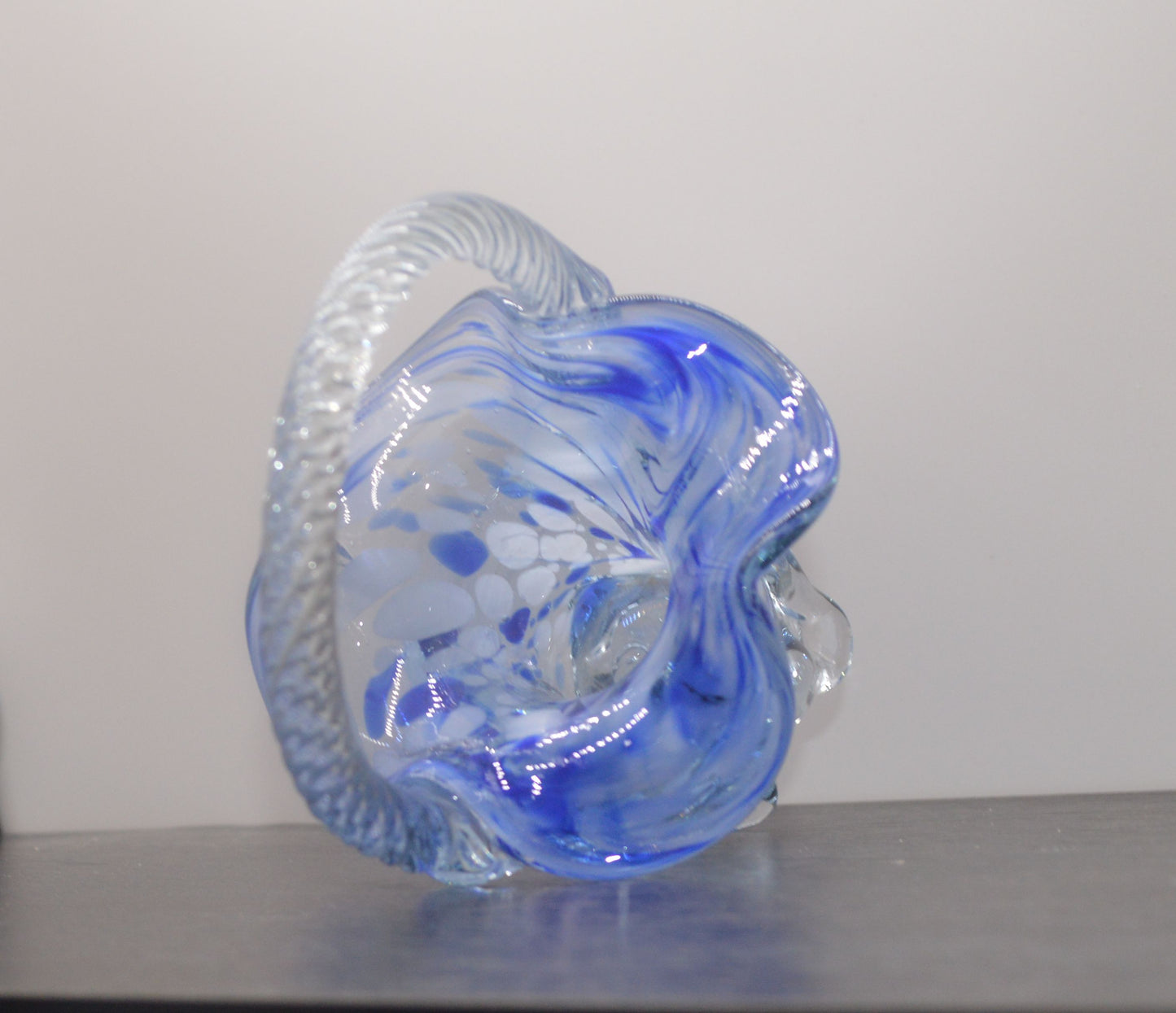 MURANO STYLE BLUE AND WHITE ART GLASS BASKET