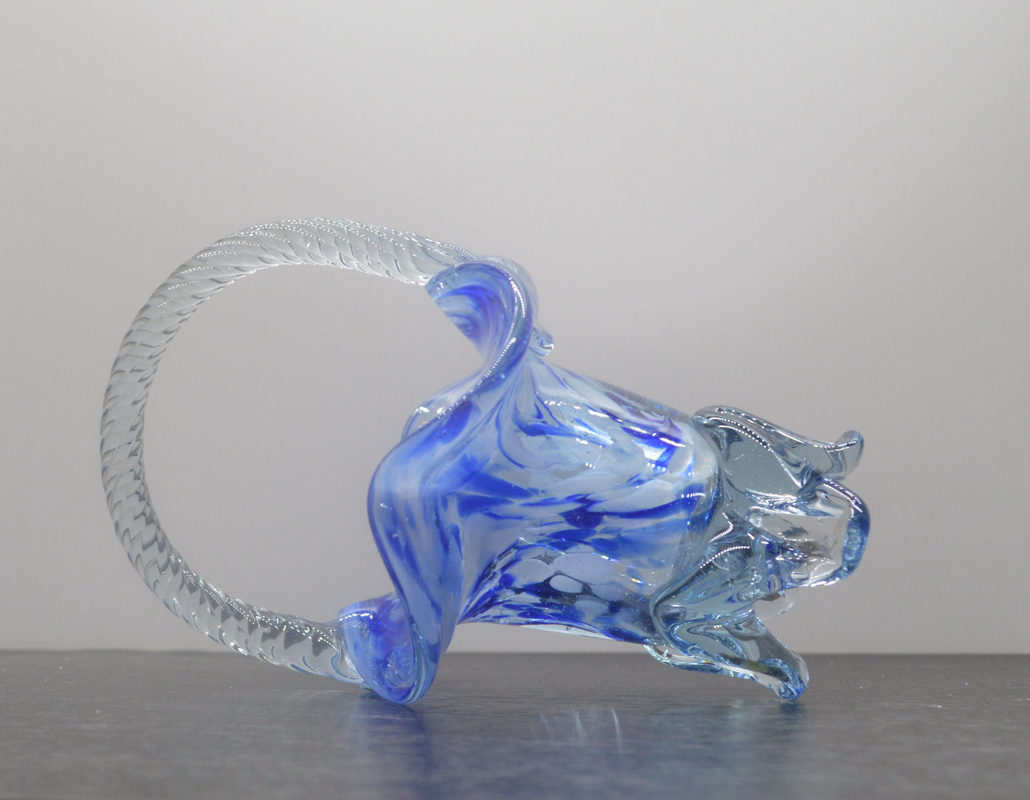 MURANO STYLE BLUE AND WHITE ART GLASS BASKET