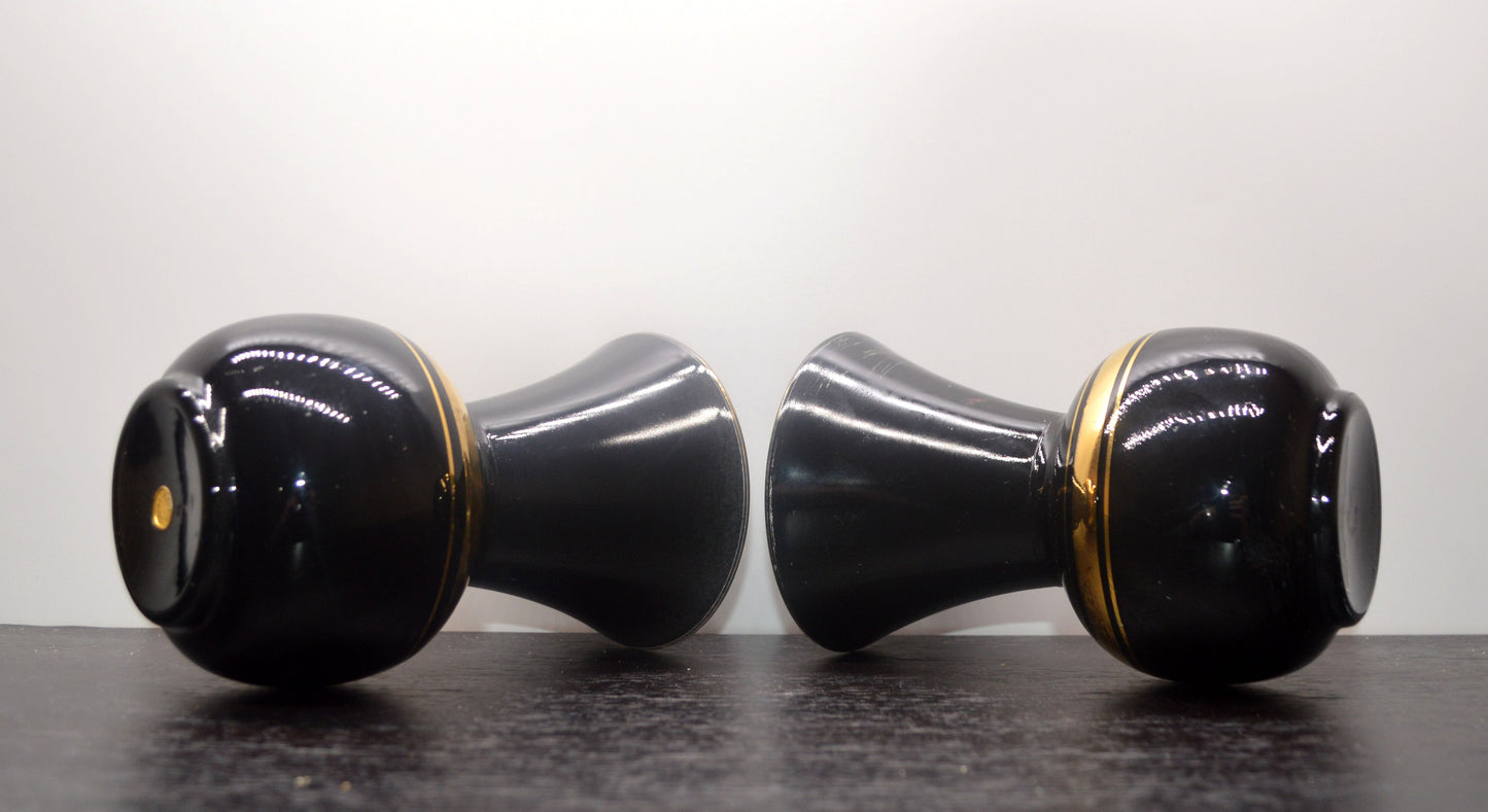 TWO VINTAGE FRENCH BLACK AND GOLD VASES
