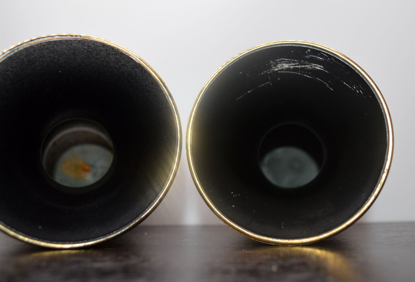 TWO VINTAGE FRENCH BLACK AND GOLD VASES