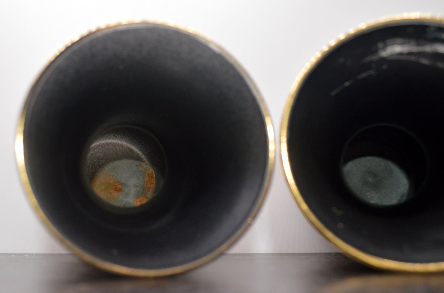 TWO VINTAGE FRENCH BLACK AND GOLD VASES