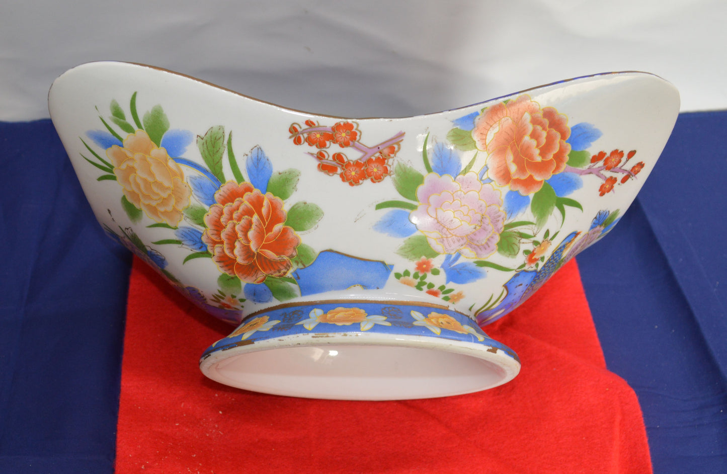 Chinese Style Two-Handled Rectangular Form Heavy Pottery Basket - Floral Design - TMD167207