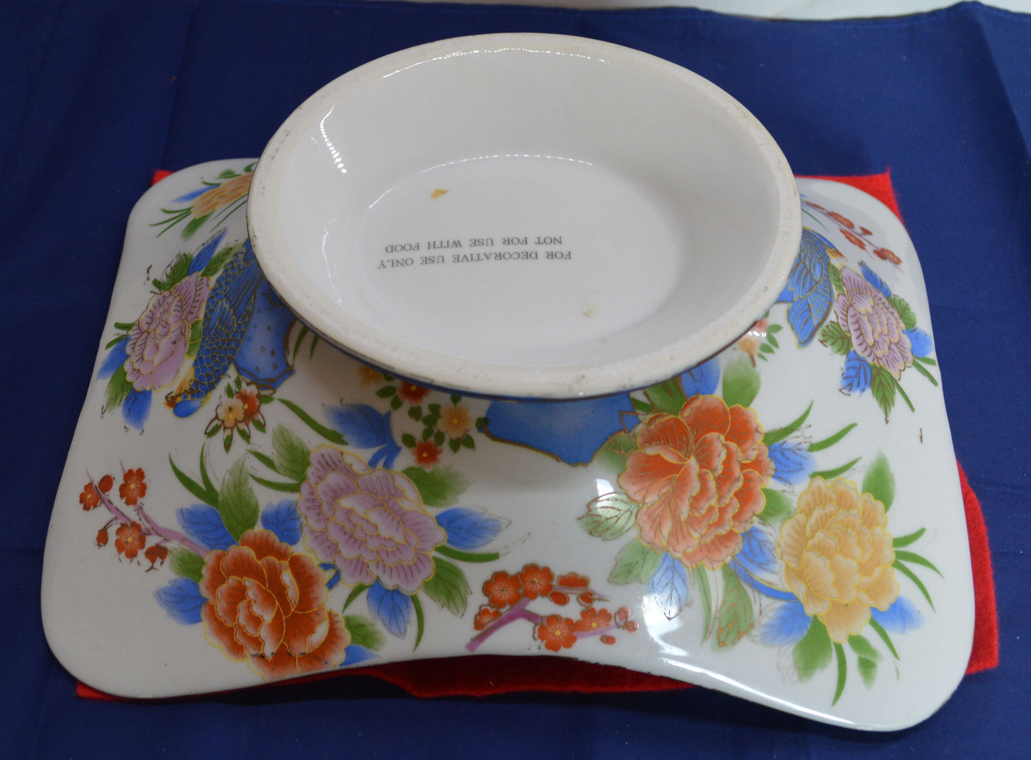 Chinese Style Two-Handled Rectangular Form Heavy Pottery Basket - Floral Design - TMD167207