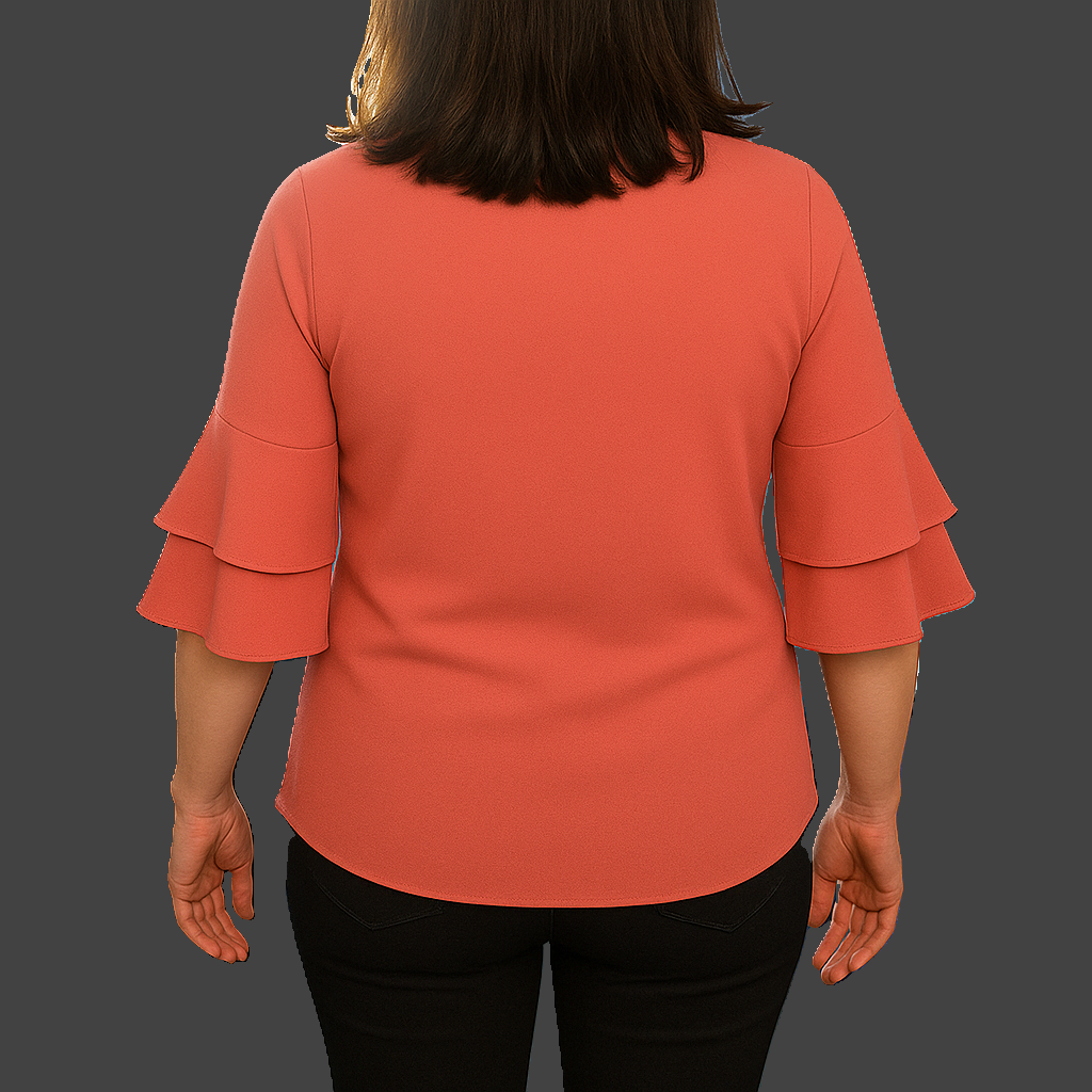 New Ladies Tiered Bell Sleeve Cranberry Loose Fit Top