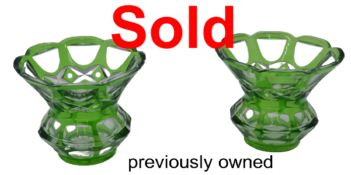 ART GLASS TWO BOHEMIAN GREEN AND CLEAR CRYSTAL GLASS VASES/BON BON DISHES - TMD167207