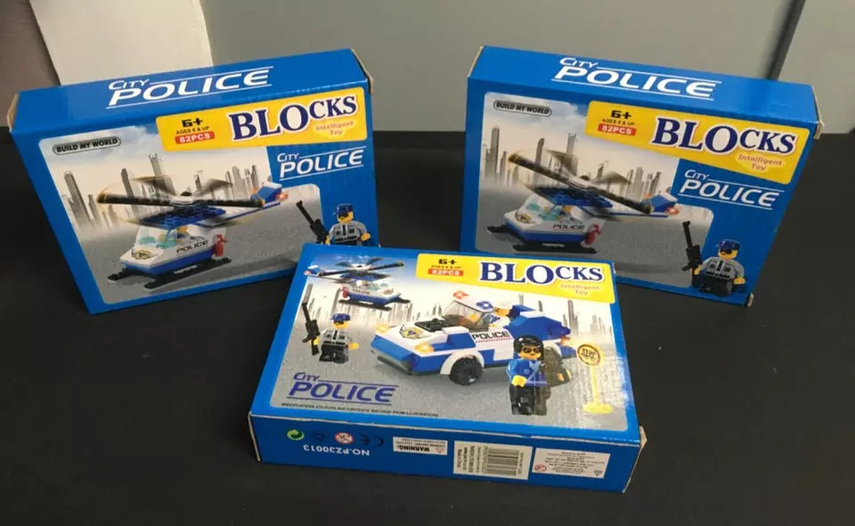 Toy Bundle: 2 Motorzone Motorbikes & 4 Build My World Police Blocks - TMD167207