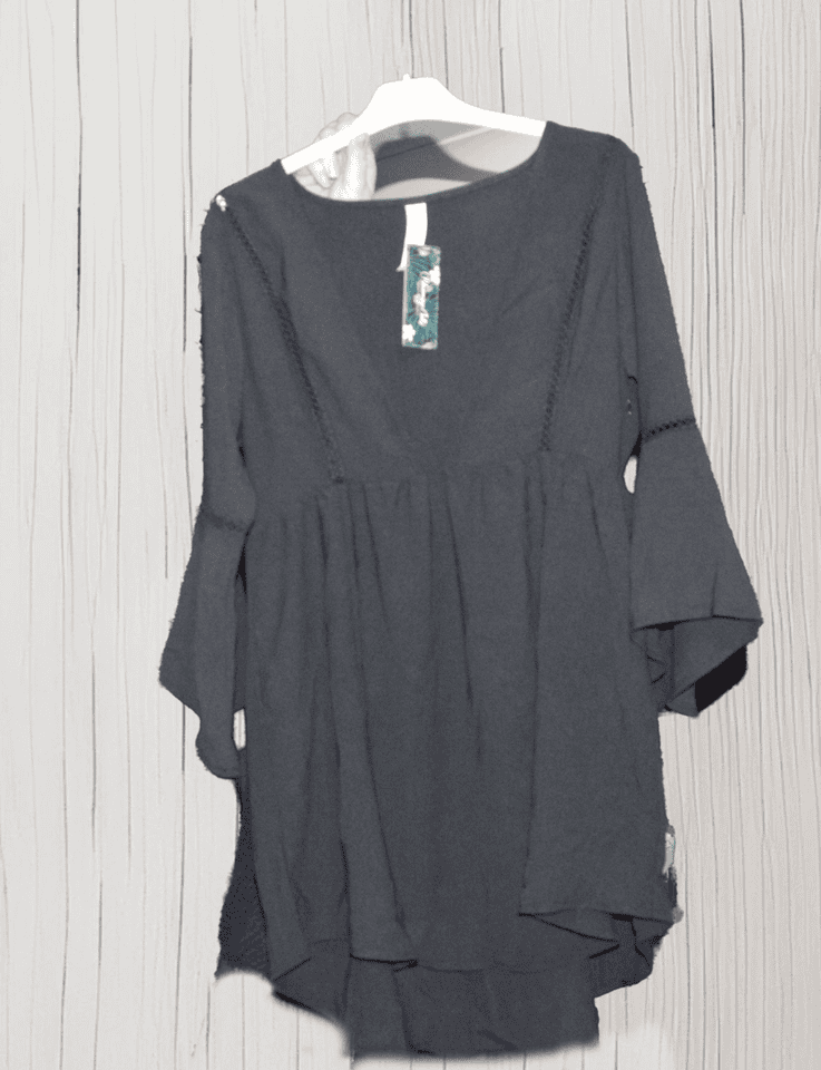 Blooming Jelly Long-Sleeved Tunic Style Black Top - TMD167207