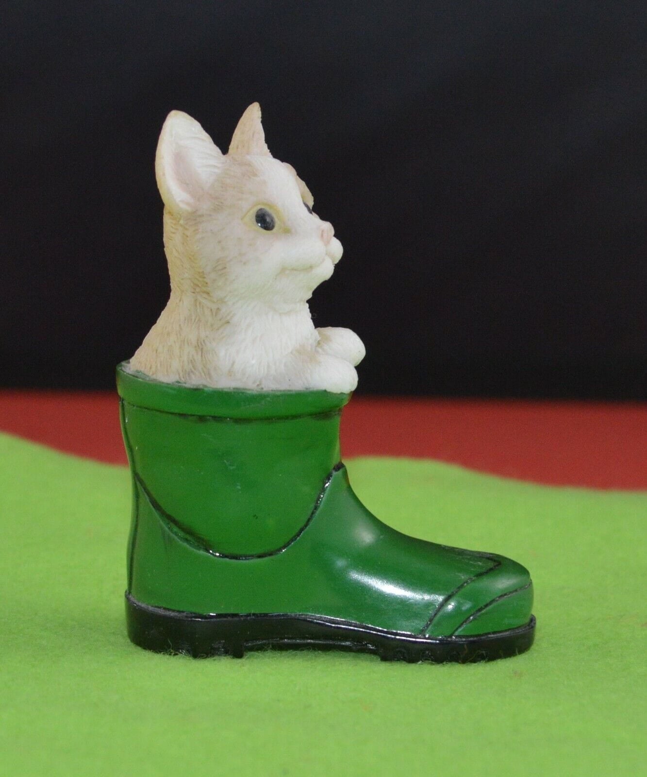 MINIATURE CAT IN A GREEN WELLY Boot