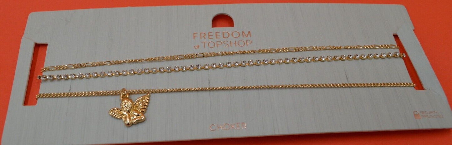 NEW TOPSHOP FREEDOM GOLD TONE CHOKER NECKLACE WITH ANGEL PENDANT - TMD167207
