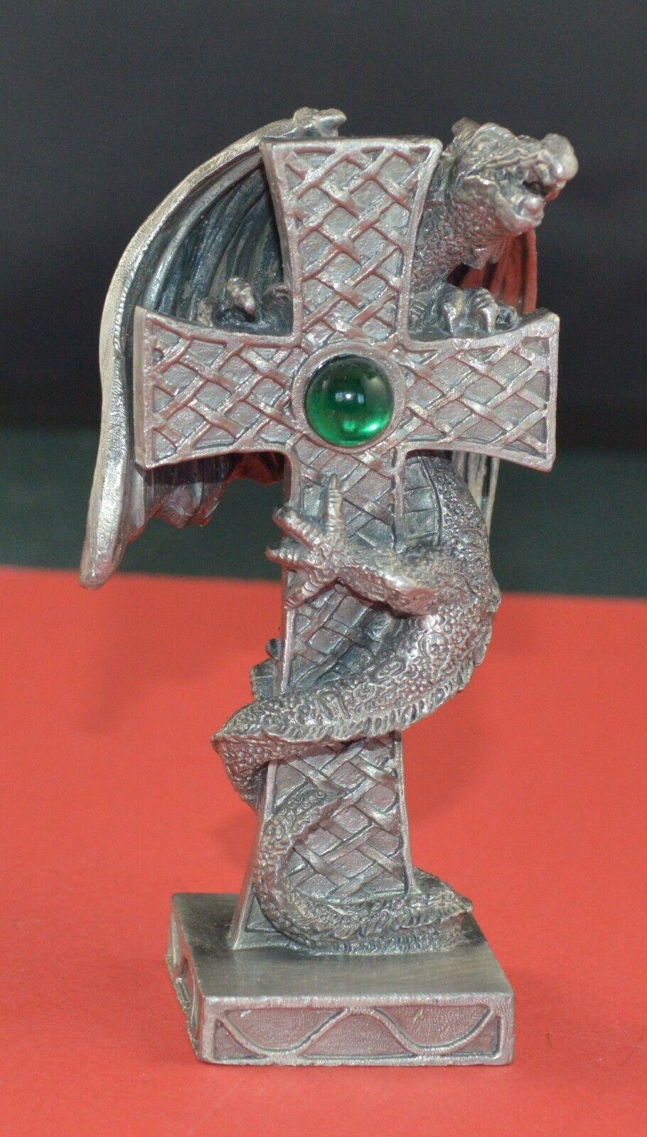 ONE METAL CAST TEALIGHT HOLDER & ONE DRAGON ON A CROSS w/GREEN FAKE GEM - TMD167207