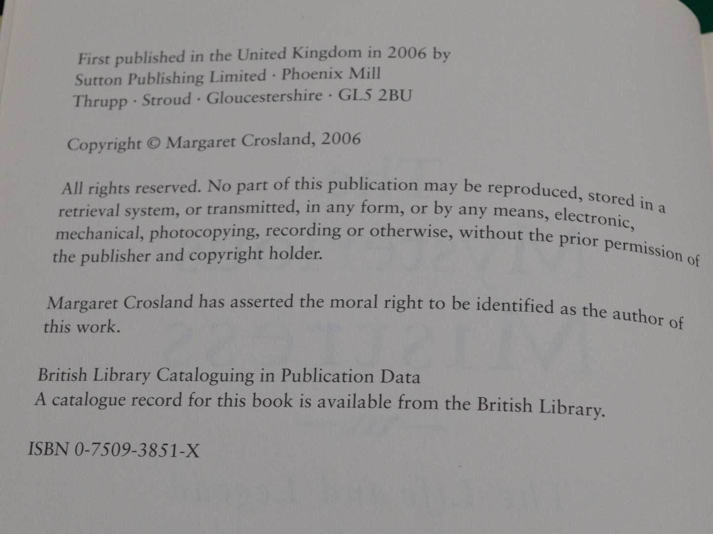 SECONDHAND BOOK THE LIFE & LEGEND OF JANE SHORE by MARGARET CROSLAND GOOD CONDITION - TMD167207