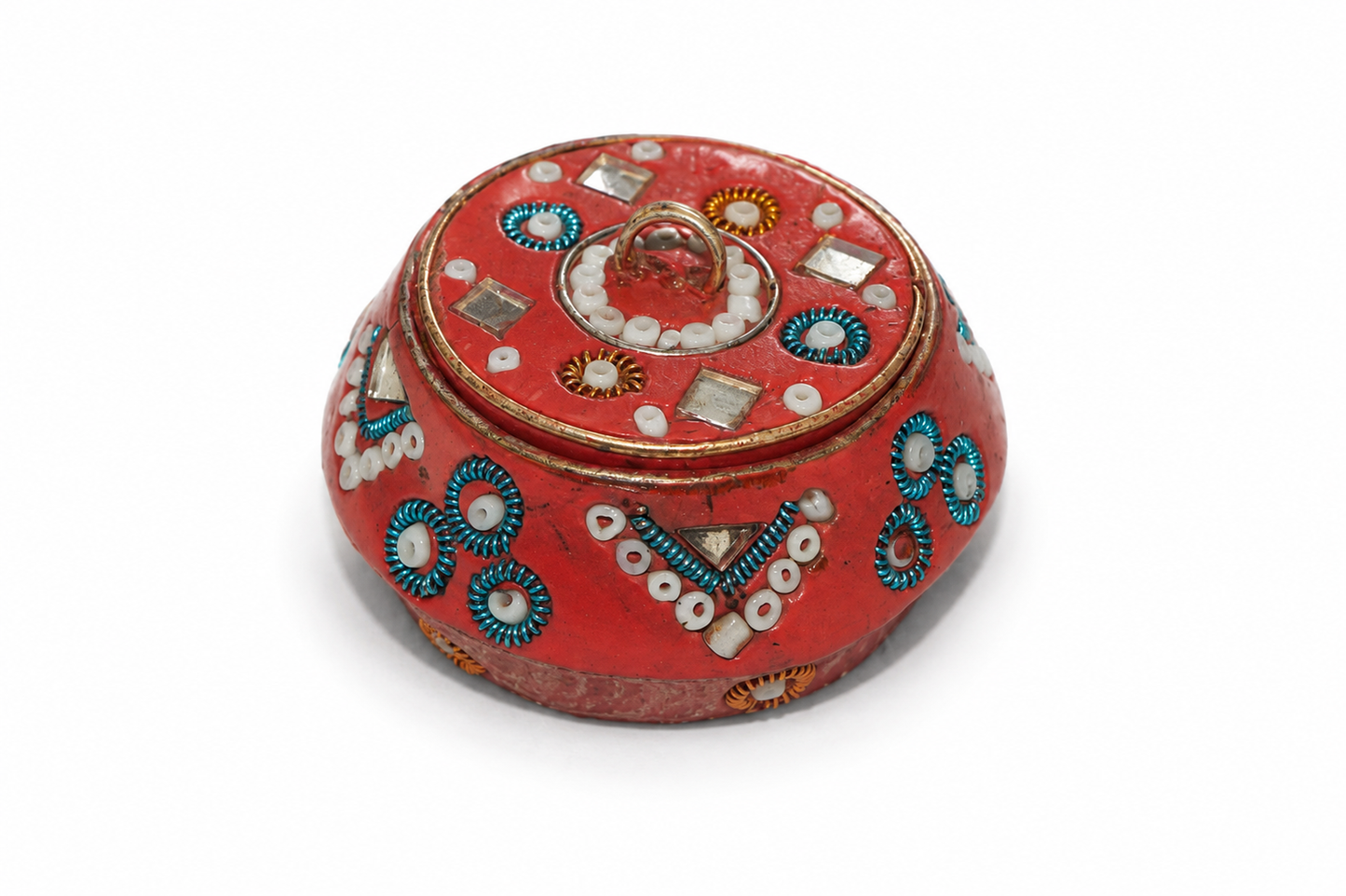 Pink Beaded Lidded Trinket Pot Decorative Box