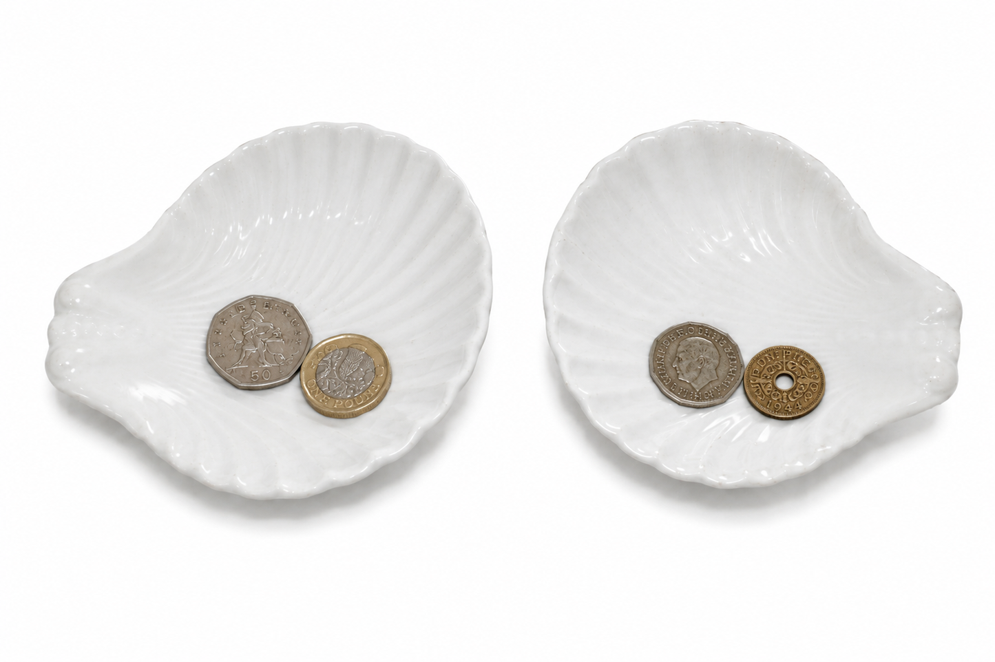 Two Clam Shell Trinket Dishes / Soap Dishes Coastal Decor