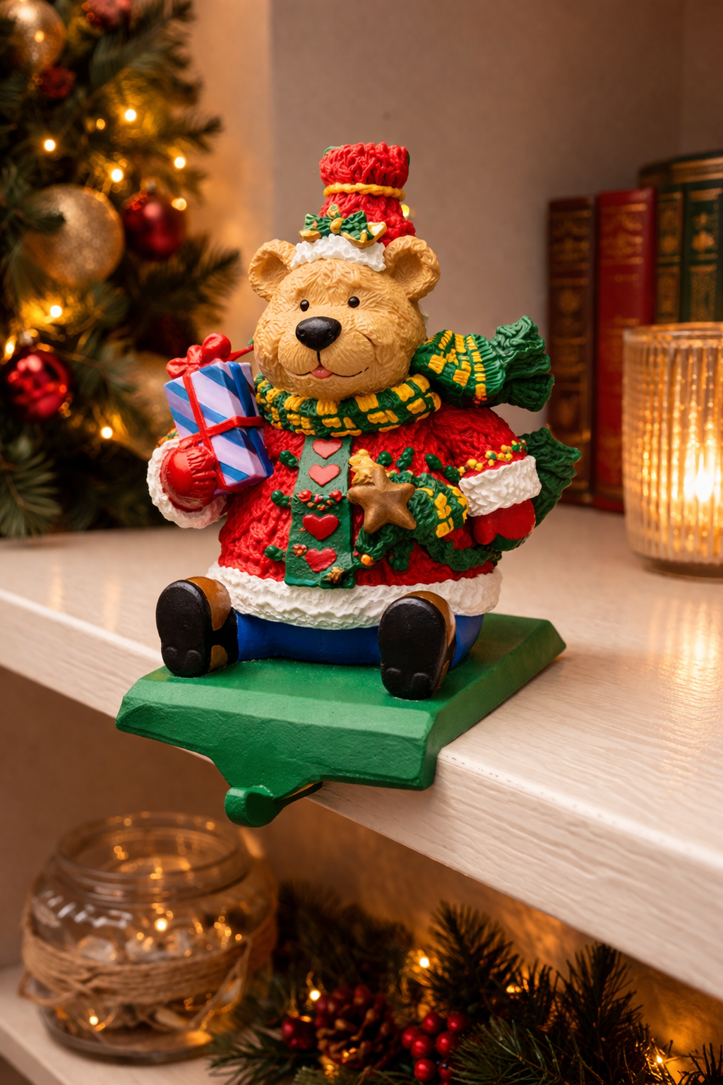 Christmas Bear Shelf Sitter – Festive Plush Holiday Decoration