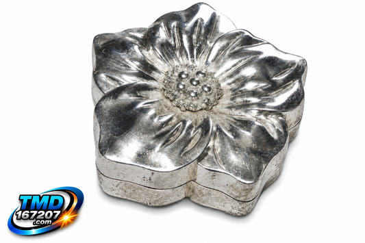 Silver Tone Flower Trinket Box