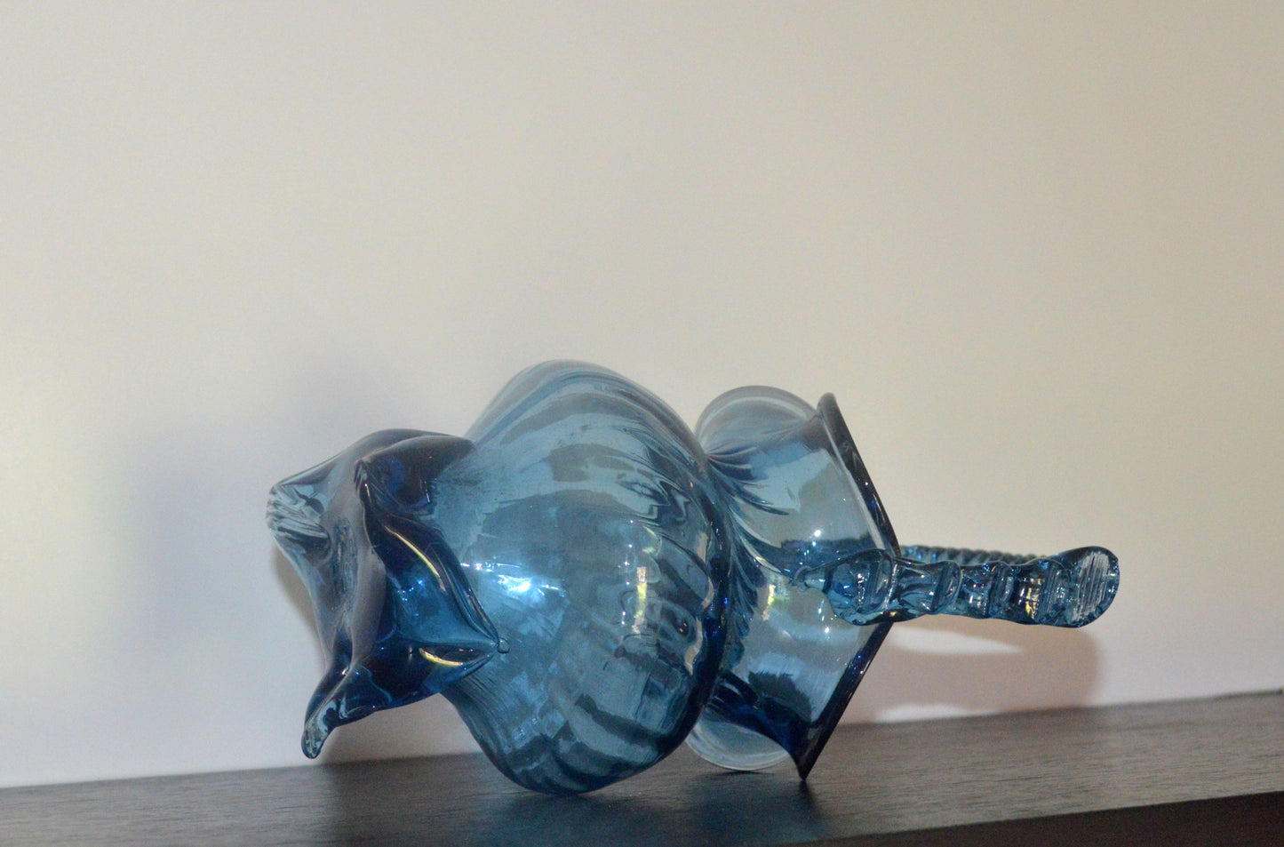 Captivating Sapphire Art Glass Basket – Twisted Handle Treasure