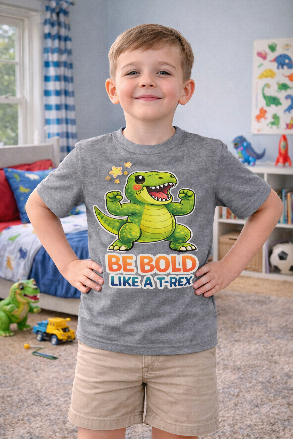 Be Bold Like a T-Rex Kids T-Shirt – Fun Dinosaur Confidence Tee for Children