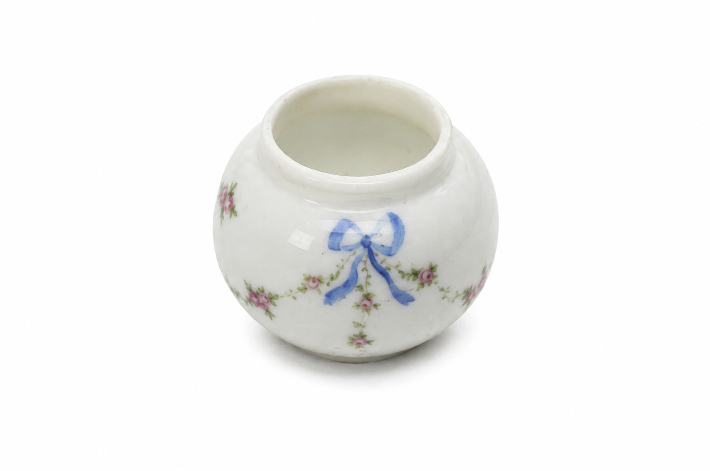 Pretty Floral Trinket Pot (No Lid) Blue Ribbon Pattern
