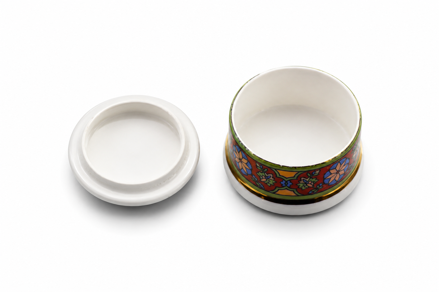 STAFFORDSHIRE TRINKET POT RED WITH FLORAL DESIGN