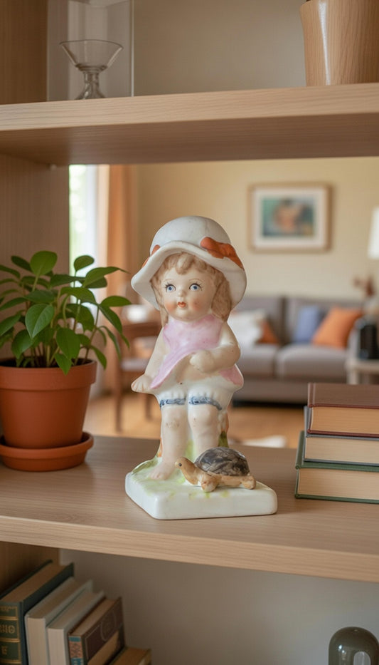 Decorative Figurine  Cute Little Girl with Tortoise