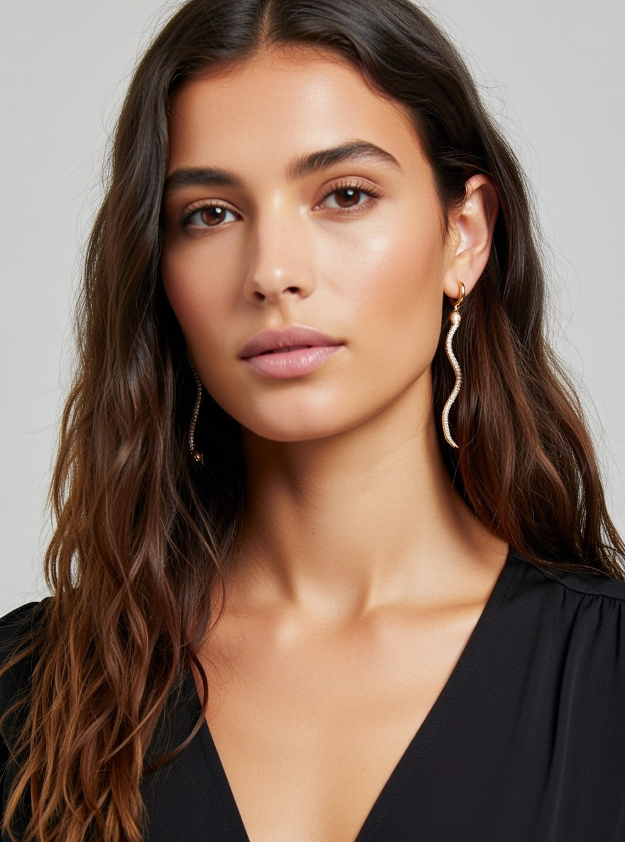 Topshop Freedom Gold Tone Snake Earrings – Sparkly Statement Jewellery