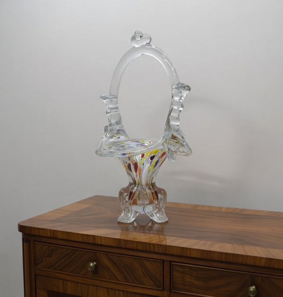 MURANO STYLE MULTICOLURED ART GLASS BASKET