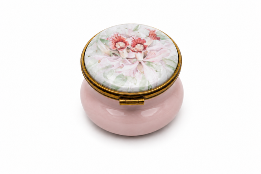 Kingsley Enamels Worcestershire Hinged Pink Trinket Pot with Lilies
