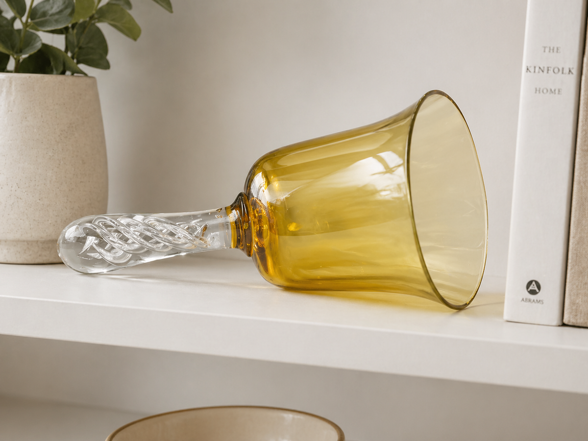 Vintage Amber Glass Bell Ornament – Twisted Handle Decorative Bell – No Clanger – Collectible Decor UK