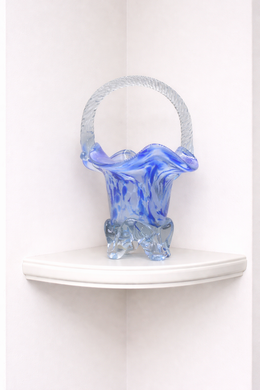 MURANO STYLE BLUE AND WHITE ART GLASS BASKET