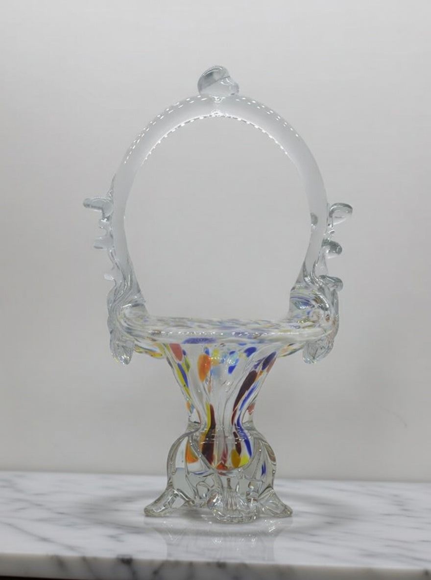 MURANO STYLE MULTICOLURED ART GLASS BASKET