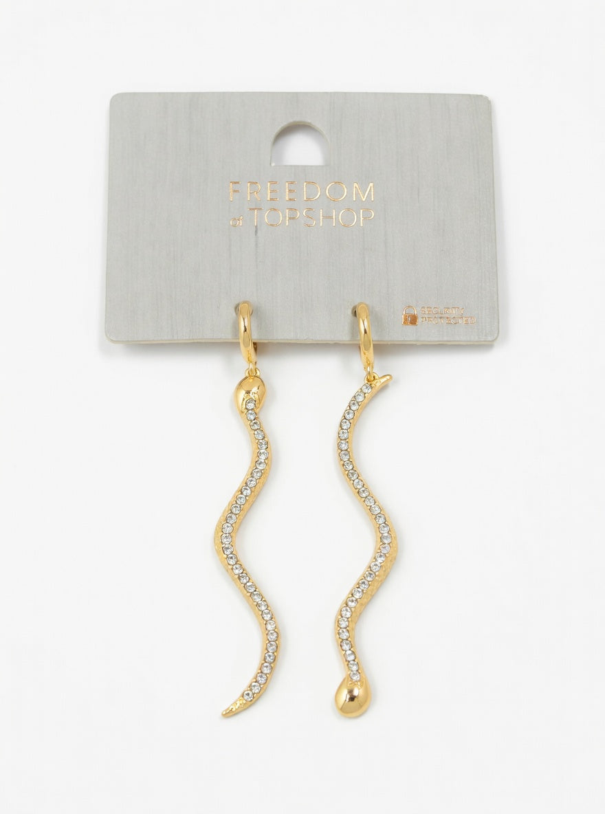 Topshop Freedom Gold Tone Snake Earrings – Sparkly Statement Jewellery