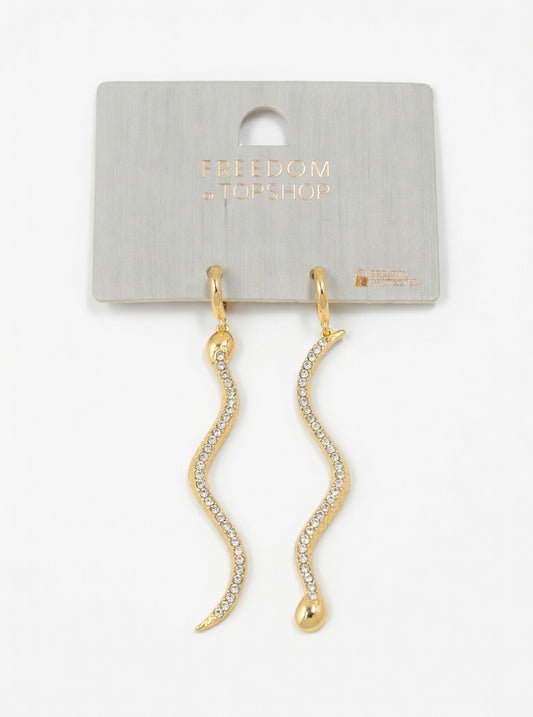 Topshop Freedom Gold Tone Snake Earrings – Sparkly Statement Jewellery