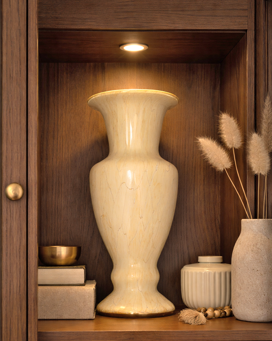 Tall Cream Art Glass Vase – Baluster Shape