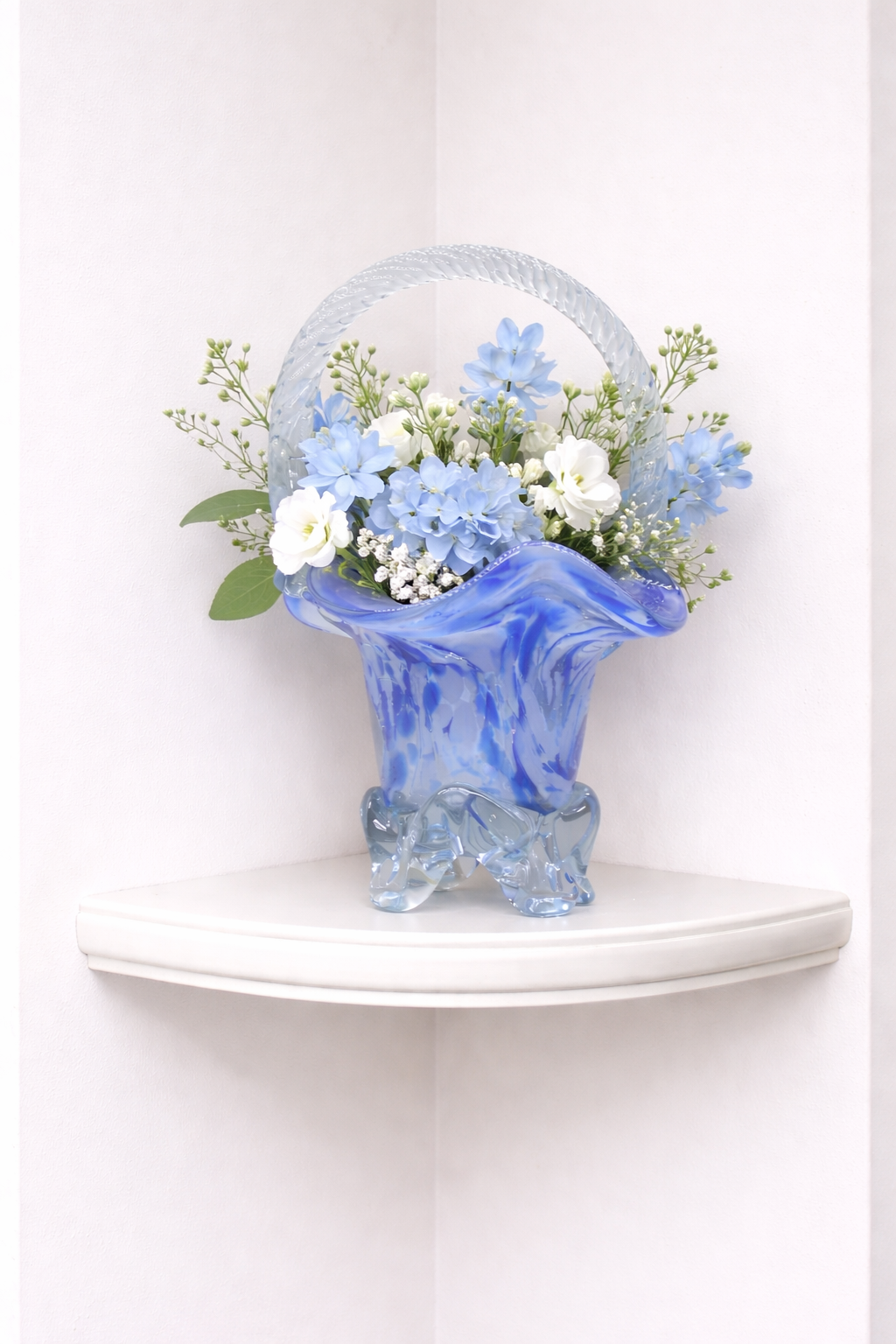 MURANO STYLE BLUE AND WHITE ART GLASS BASKET