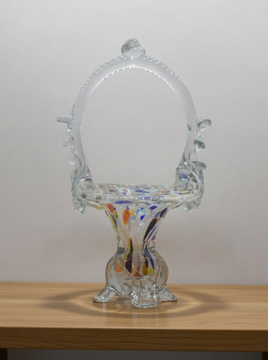 MURANO STYLE MULTICOLURED ART GLASS BASKET