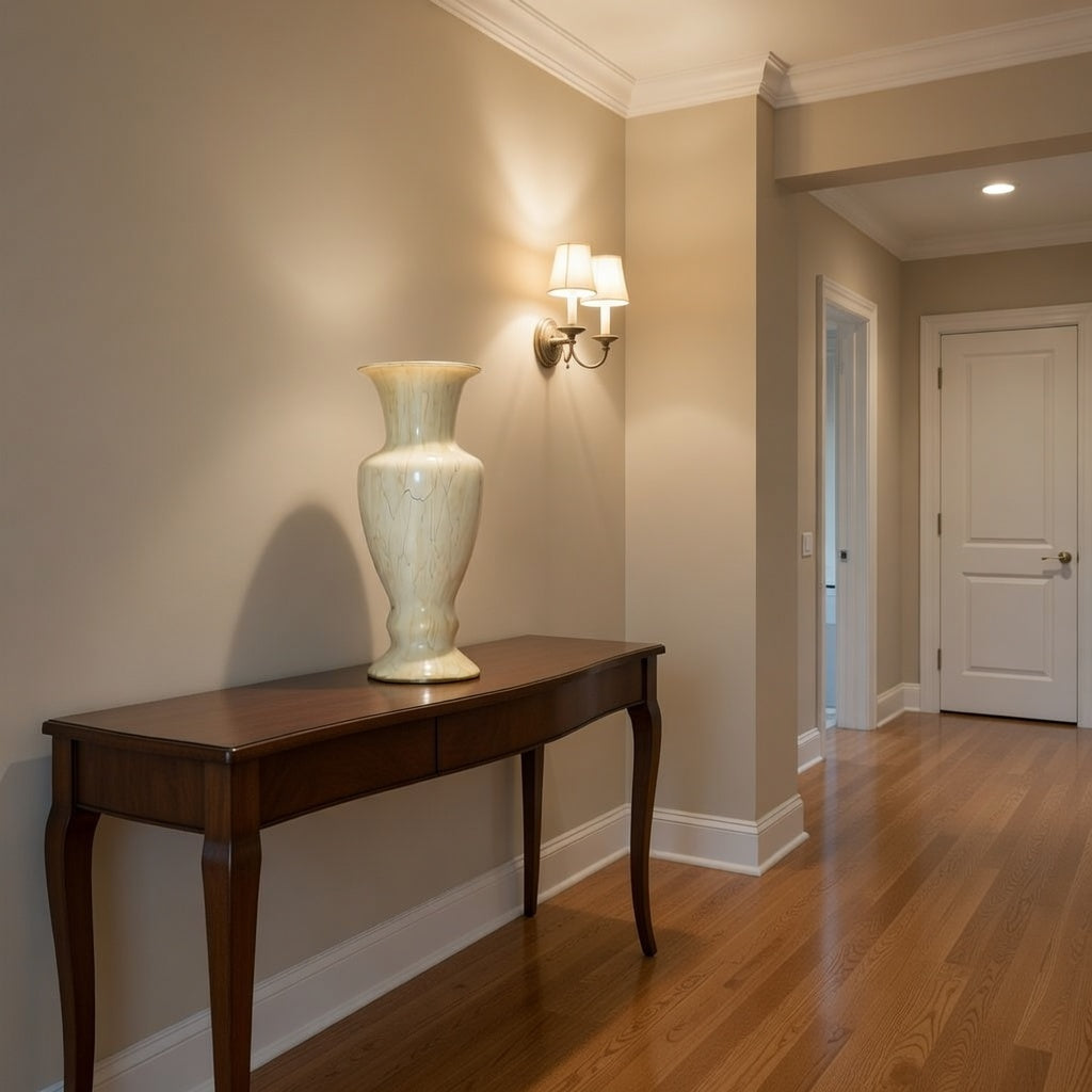 Tall Cream Art Glass Vase – Baluster Shape