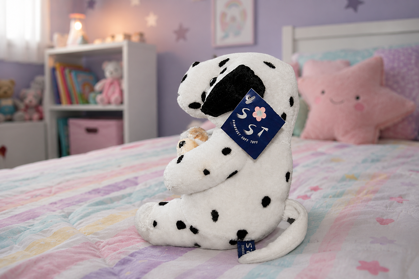 SOMERSET QUALITY SOFT TOYS SPOTTY DOG HOLDING TWO MICE TAGGED