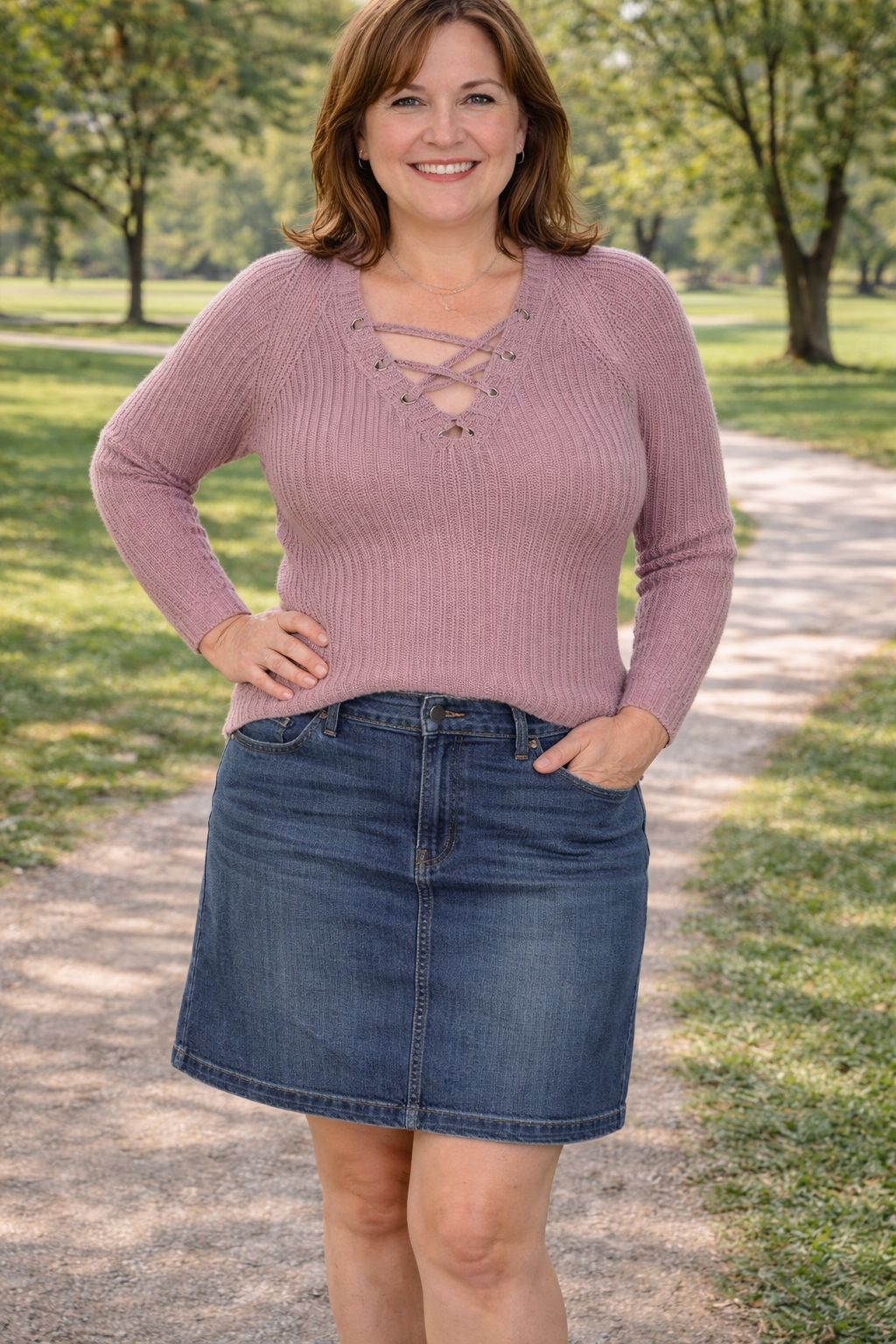 BRAVE SOUL DUSKY PINK LACE UP V-NECK JUMPER