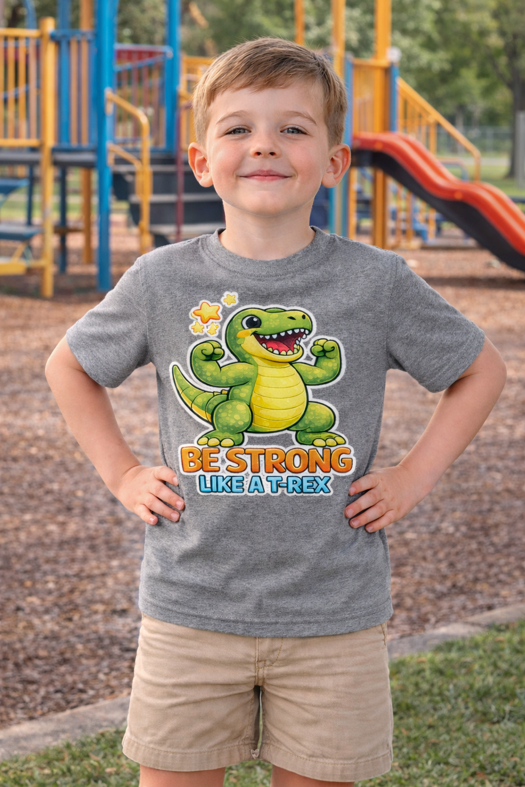 Be Strong Like a T-Rex Kids T-Shirt – Fun Dinosaur Confidence Tee for Children