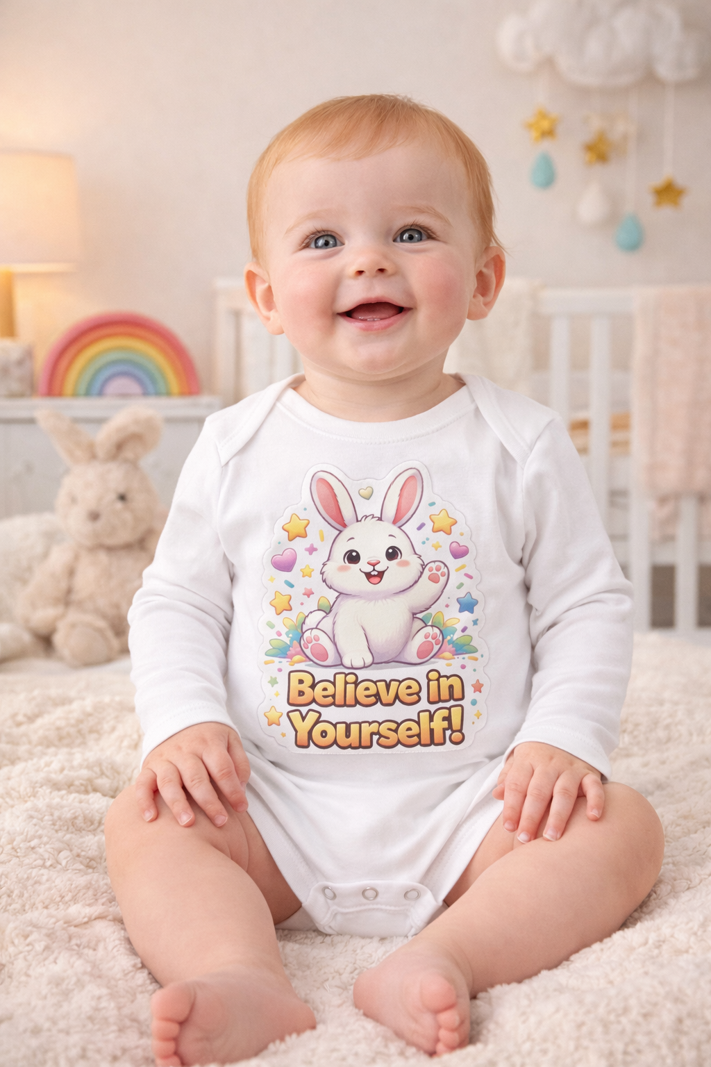 Believe in Yourself! Cute Bunny Baby Bodysuit – Soft & Positive Baby Grow