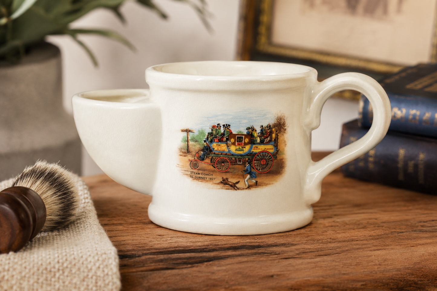 Vintage Shaving Mug Steam Coach Gurney 1827 Made in England Heavily Crazed