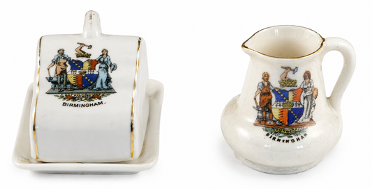 Arcadian Crested Ware Birmingham Jug & Ceramic Souvenir Piece – Previously Owned