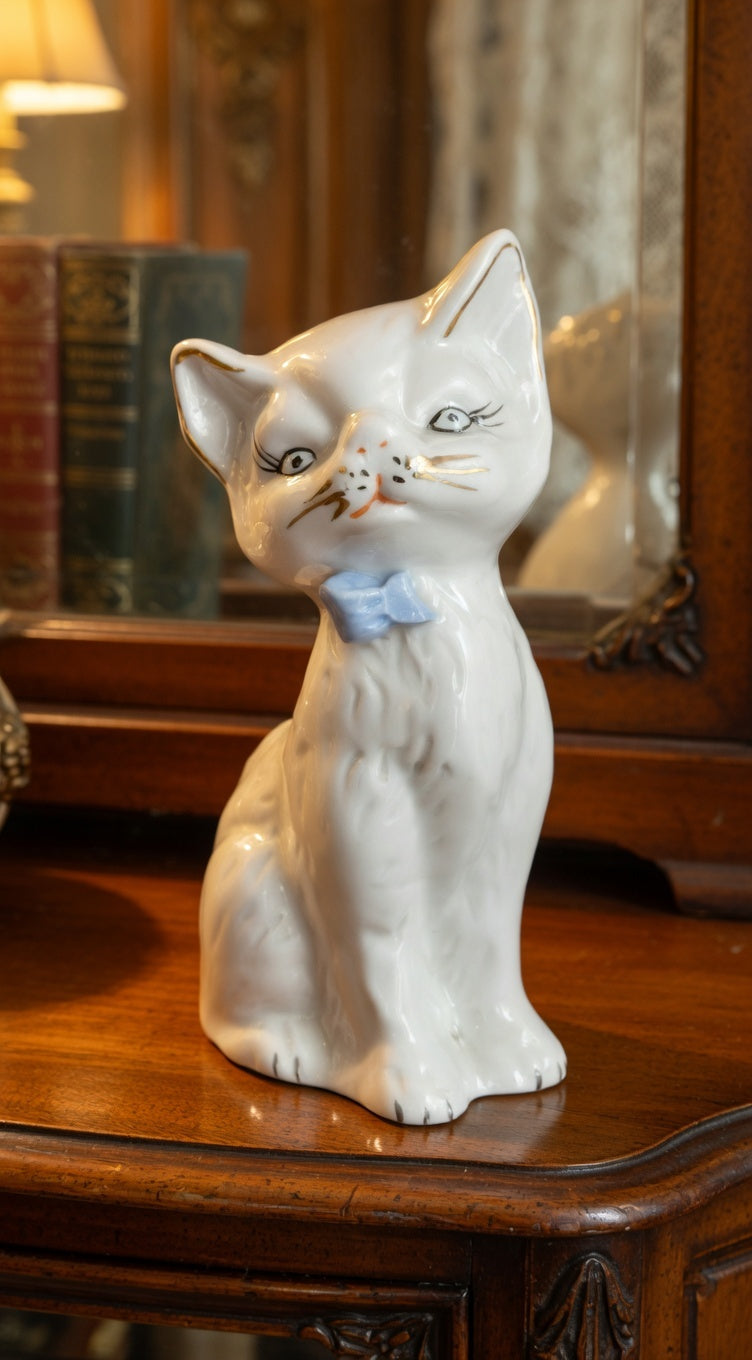 Vintage Black & White Cat Figurines – 2 Individual Mini Cat Ornaments – Collectible Decor UK