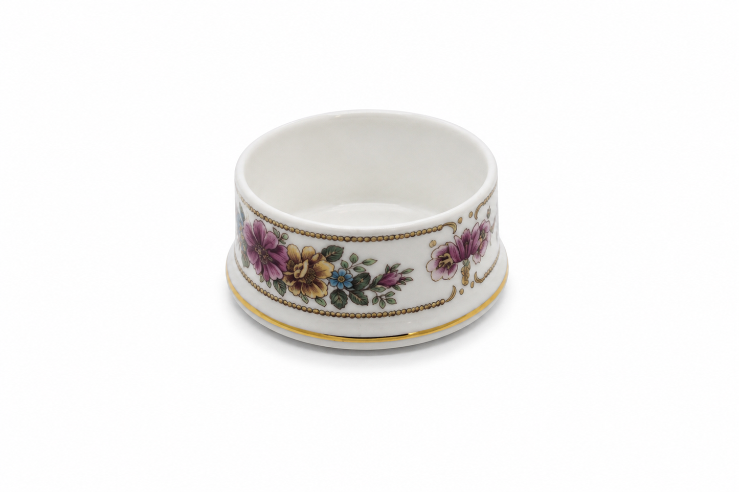 Bone China Staffordshire Trinket Pot – White with Floral Design