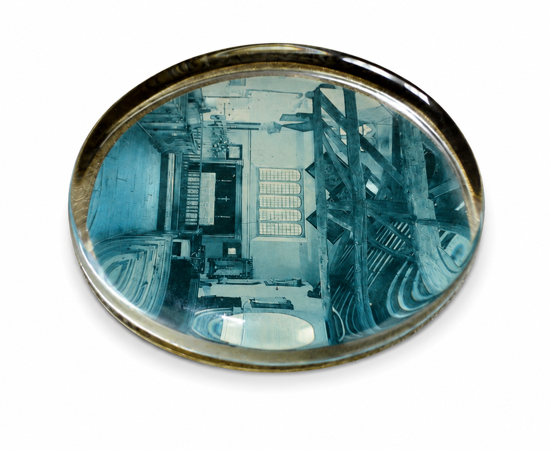 Vintage Oval Glass Paperweight Church Interior Picture Collectible