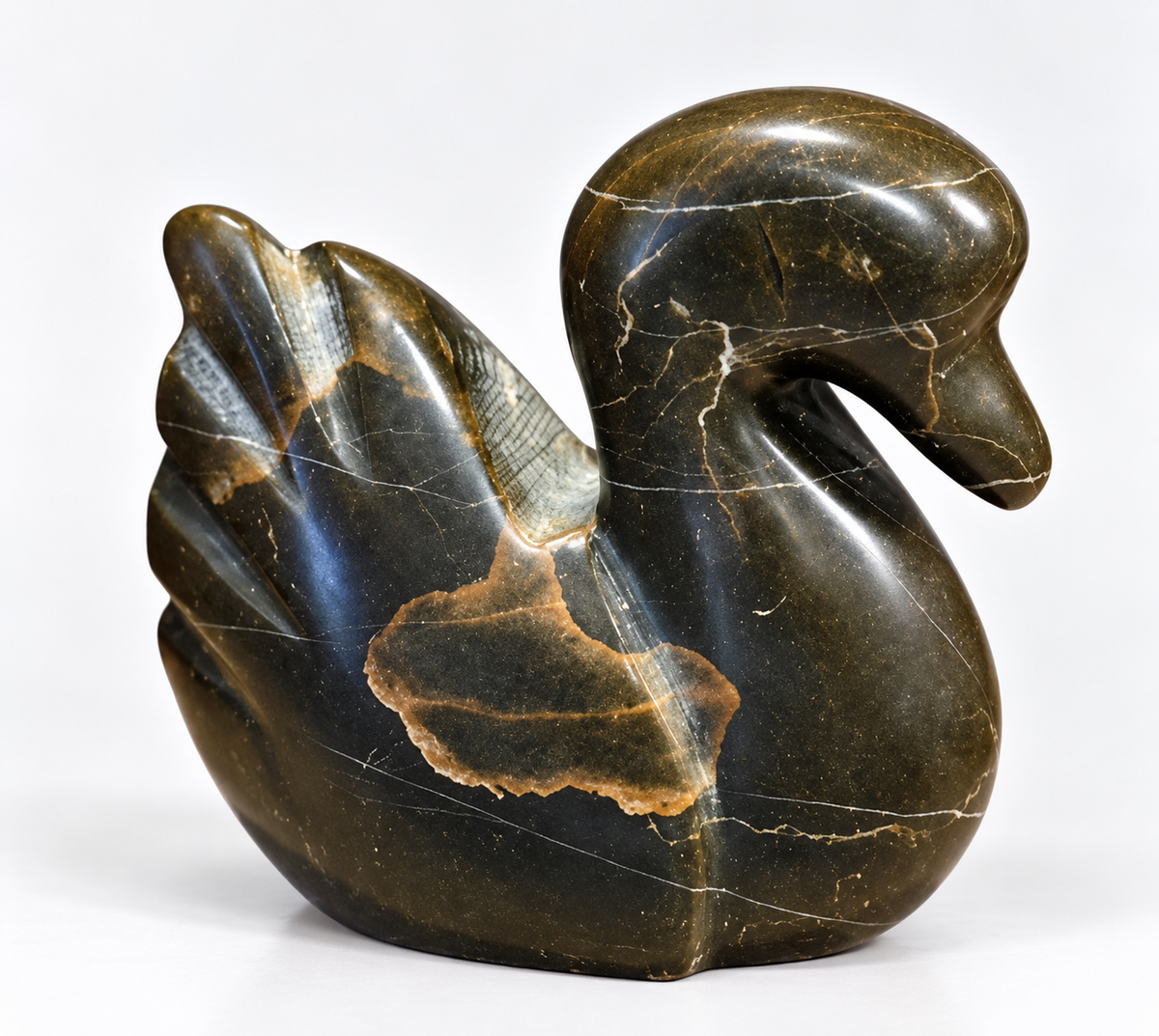 Polished Stone Swan Figurine with Base – Natural Rock Ornament